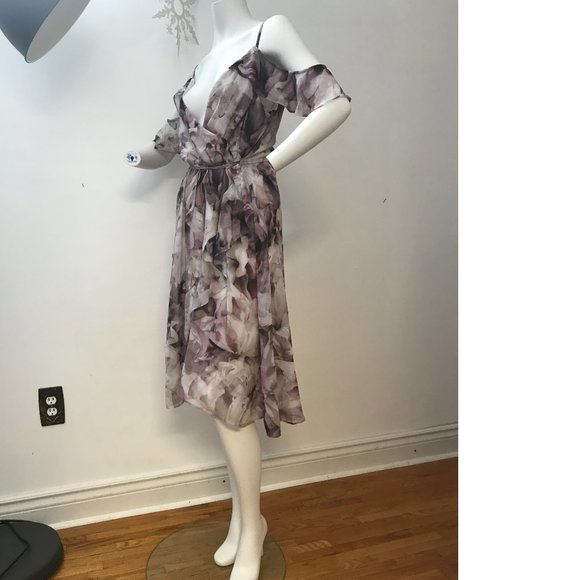 NWT CANADA made Le Chateau PLUS SIZE Chiffon Lavender Purple White Ruffle Dress - Picture 8 of 13